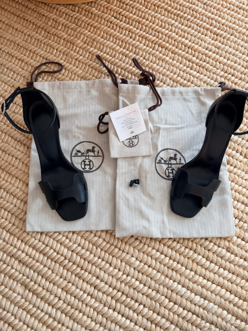 Hermes Black Leather High Heel Sandals